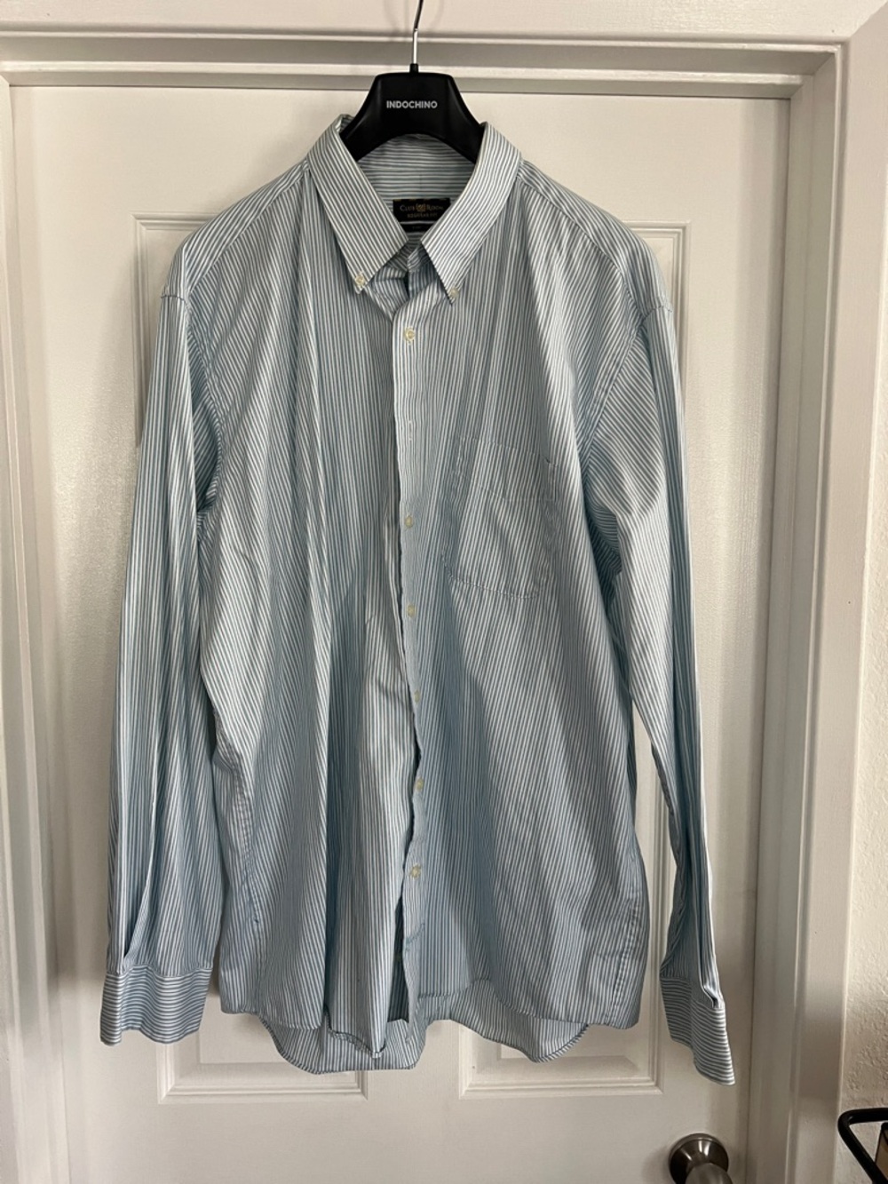 Club Room Men's Blue and White Pinstripe Dress Shirt